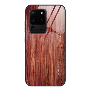 huismerk Voor Samsung Galaxy S20 Ultra Wood Grain Glass Beschermhoes (M05)