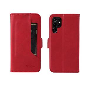 huismerk Voor Samsung Galaxy S22 Ultra 5G Dual Buckle Card Wallet Calf Leren Telefoonhoes