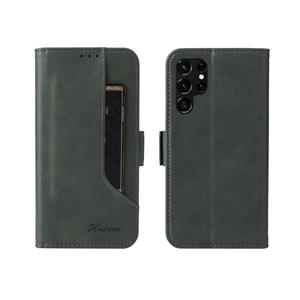 huismerk For Samsung Galaxy S22 Ultra 5G Dual Buckle Card Wallet Calf Leather Phone Case(Green)