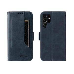 huismerk Voor Samsung Galaxy S22 Ultra 5G Dual Buckle Card Wallet Calf Leren Telefoonhoes