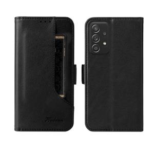 huismerk Voor Samsung Galaxy A72 5G / 4G Dual Buckle Card Wallet Calf Leren Telefoonhoes (Zwart)