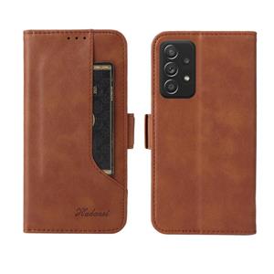 huismerk Voor Samsung Galaxy A72 5G / 4G Dual Buckle Card Wallet Calf Leren Telefoonhoes (Bruin)