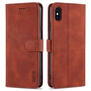 Azns Skin Feel Calf Texture Horizontale Flip Leren Case met Kaart Slots & Houder & Portemonnee voor iPhone XS MAX (Brown)