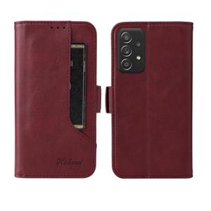 huismerk Voor Samsung Galaxy A72 5G / 4G Dual Buckle Card Wallet Calf Leren Telefoonhoes (Wijnrood)