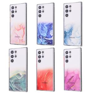 huismerk For Samsung Galaxy S22 Ultra 5G Glittery Marble Pattern TPU + Acrylic Phone Case(Light Blue)