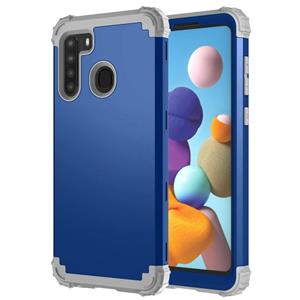 huismerk Voor Samsung Galaxy A21 3 in 1 schokbestendige pc + siliconen beschermhoes (marineblauw + grijs)