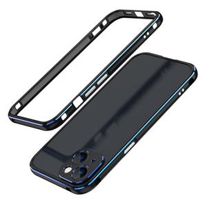 huismerk Aurora Series Lens Protector + Metalen Frame Beschermhoes Voor iPhone 13 Mini (zwart blauw)