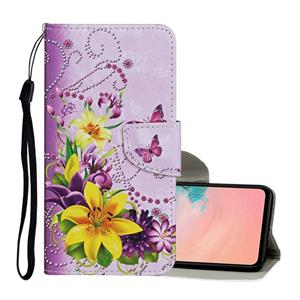 huismerk Voor Samsung Galaxy S20 Ultra Gekleurd tekenpatroon Horizontaal Flip Lederen hoesje met Holder & Card Slots & Wallet & Lanyard(Yellow Flower Butterfly