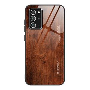 huismerk Voor Samsung Galaxy Note20 Ultra Wood Grain Glass Beschermhoes (M02)