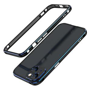 huismerk Aurora Series Lens Protector + Metal Frame Beschermhoes voor iPhone 13 (Black Blue)