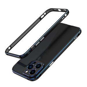 huismerk Aurora Series Lens Protector + Metalen Frame Beschermhoes Voor iPhone 13 Pro (Black Blue)