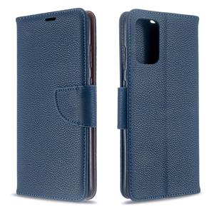 huismerk Voor Galaxy S20+ Litchi Texture Pure Color Horizontal Flip PU Leather Case met Holder & Card Slots & Wallet & Lanyard(Dark Blue)