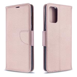 huismerk Voor Galaxy S20+ Litchi Texture Pure Color Horizontal Flip PU Leather Case met Holder & Card Slots & Wallet & Lanyard(Rose Gold)