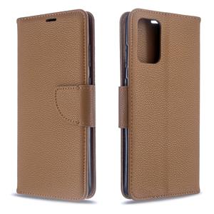 huismerk Voor Galaxy S20+ Litchi Texture Pure Color Horizontal Flip PU Leather Case met Holder & Card Slots & Wallet & Lanyard(Brown)