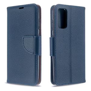 huismerk Voor Galaxy S20 Litchi Texture Pure Color Horizontal Flip PU Leather Case met Holder & Card Slots & Wallet & Lanyard(Dark Blue)