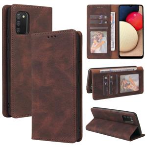 huismerk For Samsung Galaxy A02s Simple Suction Closure Horizontal Flip Leather Case with Holder & Card Slot & Wallet(Brown)