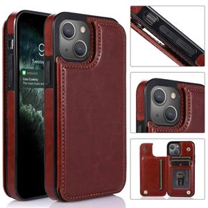 huismerk Dubbele gesp schokbestendige PU-beschermhoes met kaartslots & houder voor iPhone 13 Pro (Brown)