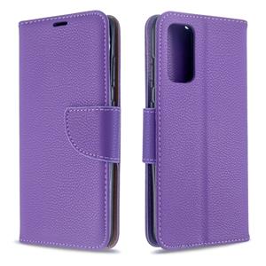 huismerk Voor Galaxy S20 Litchi Texture Pure Color Horizontal Flip PU Leather Case met Holder & Card Slots & Wallet & Lanyard(Purple)