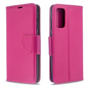 huismerk For Galaxy S20 Litchi Texture Pure Color Horizontal Flip PU Leather Case with Holder & Card Slots & Wallet & Lanyard(Rose Red)