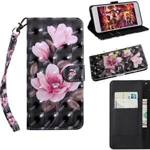 huismerk Voor Samaung Galaxy S22 5G 3D Geschilderd Patroon Horizontale Flip Lederen Telefoonhoesje met Houder & Lanyard (Pink Flower)