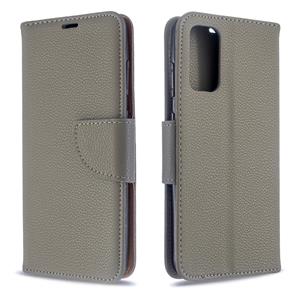 huismerk Voor Galaxy S20 Litchi Texture Pure Color Horizontal Flip PU Leather Case met Holder & Card Slots & Wallet & Lanyard(Grey)