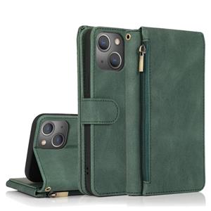 huismerk Skin-Feel Crazy Horse Textuur Zipper Portemonnee Bag Horizontale Flip Leren Case met Houder & Kaart Slots & Wallet & Lanyard voor iPhone 13 Mini (Dark