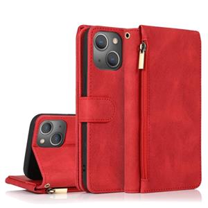 huismerk Skin-Feel Crazy Horse Textuur Zipper Portemonnee Bag Horizontale Flip Lederen Case met Houder & Kaart Slots & Wallet & Lanyard voor iPhone 13 Mini