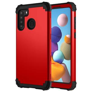 huismerk Voor Samsung Galaxy A21 3 in 1 schokbestendige pc + siliconen beschermhoes (rood + zwart)