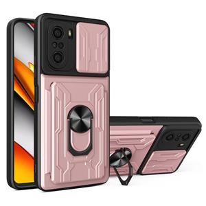 huismerk For Xiaomi Redmi K40/Poco F3/Mi 11i Sliding Camshield Card Phone Case(Rose Gold)