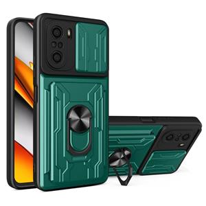 huismerk For Xiaomi Redmi K40/Poco F3/Mi 11i Sliding Camshield Card Phone Case(Dark Green)