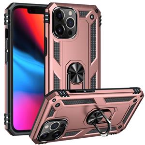 huismerk Schokbestendige TPU + PC-beschermhoes met 360 graden roterende houder voor iPhone 13 pro max (rose goud)