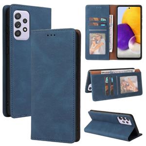 huismerk For Samsung Galaxy A72 5G / 4G Simple Suction Closure Horizontal Flip Leather Case with Holder & Card Slot & Wallet(Blue)