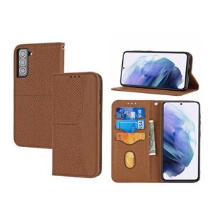 huismerk Voor Samaung Galaxy S22 5G geweven textuur stiksels magnetische horizontale flip pu lederen telefoonhoes