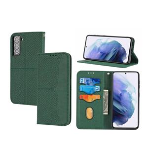 huismerk Voor Samaung Galaxy S22 5G Geweven textuur Stiksels Magnetische Horizontale Flip PU-lederen telefoonhoes