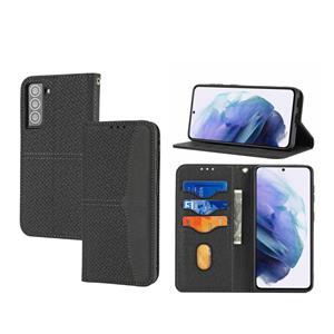 huismerk Voor Samaung Galaxy S22 5G Geweven textuur Stiksels Magnetische Horizontale Flip PU Lederen Telefoonhoes (Zwart)