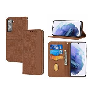 huismerk Voor Samaung Galaxy S22 + 5G geweven textuur stiksels magnetische horizontale flip PU lederen telefoonhoes