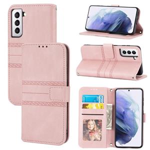 huismerk Voor Samaung Galaxy S22 5G reliëf gestreepte magnetische gesp PU + TPU horizontale flip telefoon lederen tas