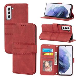 huismerk Voor Samaung Galaxy S22 5G reliëf gestreepte magnetische gesp PU + TPU horizontale flip telefoon lederen tas