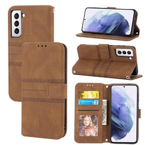 huismerk Voor Samaung Galaxy S22 5G reliëf gestreepte magnetische gesp PU + TPU horizontale flip telefoon lederen tas