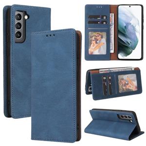 huismerk For Samsung Galaxy S21+ 5G Simple Suction Closure Horizontal Flip Leather Case with Holder & Card Slot & Wallet(Blue)