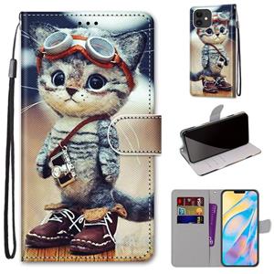 huismerk Gekleurde tekening kruis textuur horizontale flip pu lederen tas met houder & kaart slots & portefeuille en lanyard voor iphone 13 mini (lederen schoe