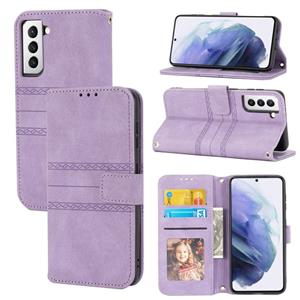 huismerk Voor Samaung Galaxy S22 5G reliëf gestreepte magnetische gesp PU + TPU horizontale flip telefoon lederen tas