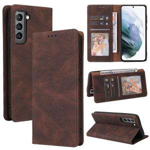 huismerk For Samsung Galaxy S21+ 5G Simple Suction Closure Horizontal Flip Leather Case with Holder & Card Slot & Wallet(Brown)