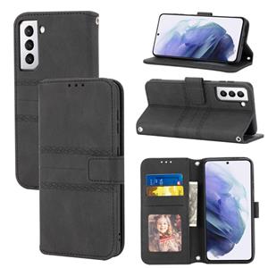 huismerk Voor Samaung Galaxy S22 + 5G reliëf gestreepte magnetische gesp PU + TPU horizontale flip telefoon lederen tas