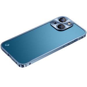 huismerk Metalen frame Frosted PC Shockproof telefooncase voor iPhone 13 Mini (Ocean Blue)