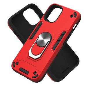 huismerk Voor iPhone 12 2 in 1 Armour Series PC + TPU beschermhoes met ringhouder(Rood)