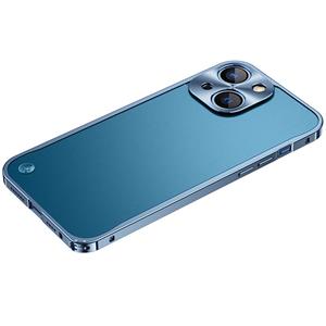 huismerk Metalen frame Frosted PC Shockprostic Phone Case voor iPhone 13 (Ocean Blue)