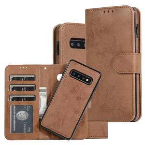 huismerk Voor Samsung Galaxy S10 Retro 2 in 1 Afneembare Magnetische Horizontale Flip TPU + PU Lederen case met Holder & Card Slots & Photo Frame & Wallet(Brui