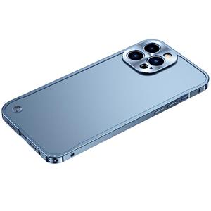 huismerk Metalen frame Frosted PC Shockprostic Phone Case voor iPhone 13 Pro (Ocean Blue)