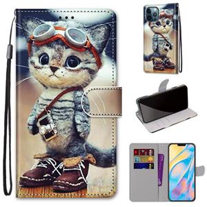 huismerk Gekleurde tekening kruistextuur horizontale flip pu lederen tas met houder & kaart slots & portemonnee & lanyard voor iphone 13 pro max (lederen schoe